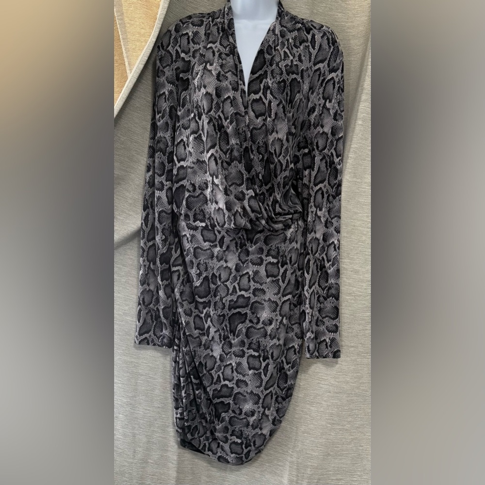 MICHAEL Michael Kors Black and Gray Snake Print Long Sleeve Dress